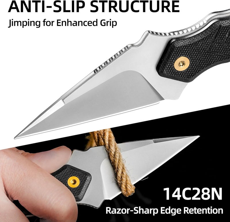 LOTHAR PORCUPINE Small Fixed Blade Knife, 2.46" 14C28N EDC Neck Knife with G10 Handle and Kydex Sheath, Necklace Horizontal Carry Knives, Survival Knives Gifts for Men Women - Image 2